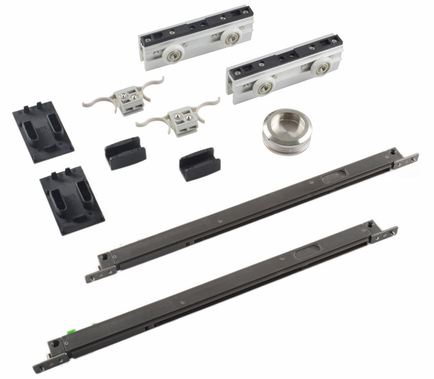 Soft Closing Sliding Door System- Partition Door 1) Door wheel clamp×2 (max door weight 110kg) 2) H