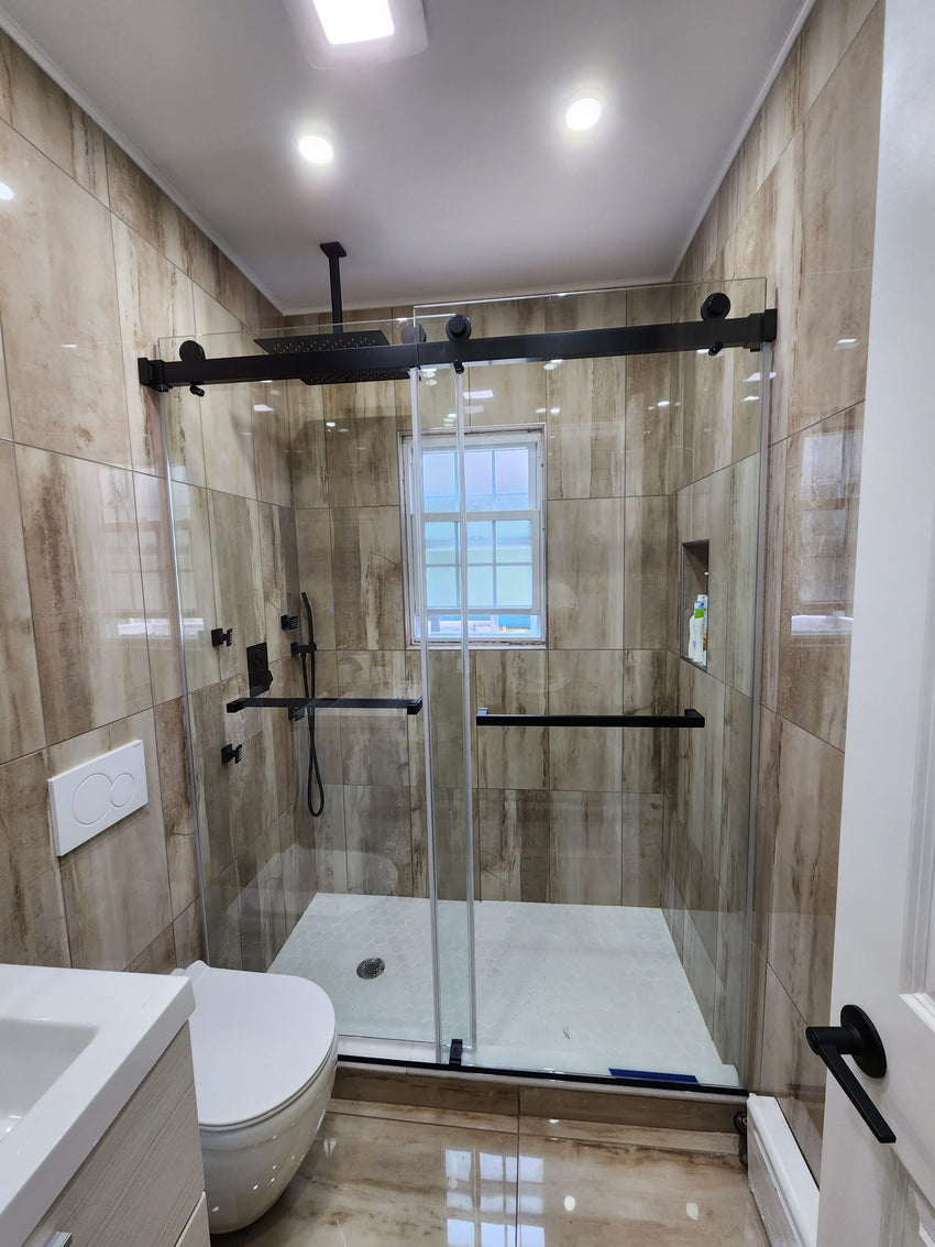 GPI Double Sliding System Shower Door, 3/8 Clear Tempered Glass, Stainless Steel Hardware