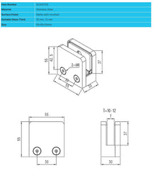 Square Glass Clamp for Glass Railings 316 Stainless Stee