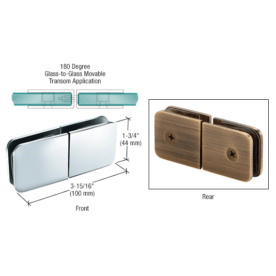 GPI TRADITIONAL STYLE MOVABLE TRANSOM GLASS-TO-GLASS 180 DEGREE CLAMP
